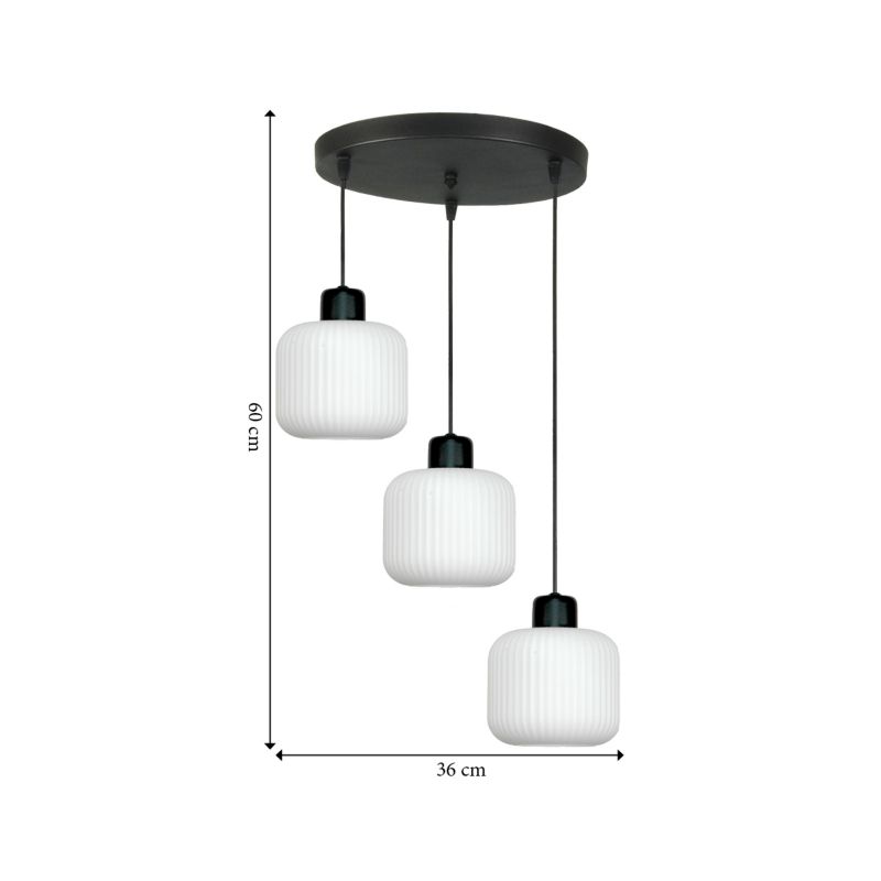 Hængelampe Kaskade 3xE27 Hvide Skærme Sort Metal 60 cm