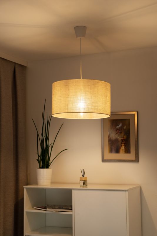 Duolla 1 x E27 pendellampe i hvid jutestof