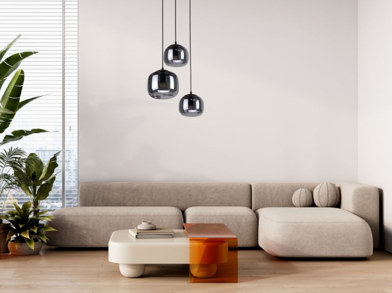 Hængelampe Calto 3xE27 Røget Glas Sort 120 cm
