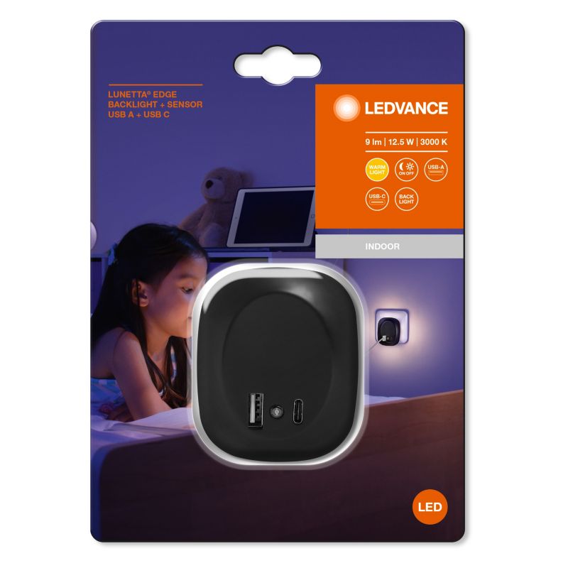 Ledvance Lunetta Edge USB natlampe med sensor, sort