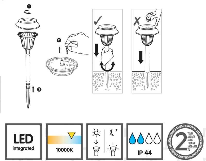 Sort solcellelampe med jordspyd 12 cm