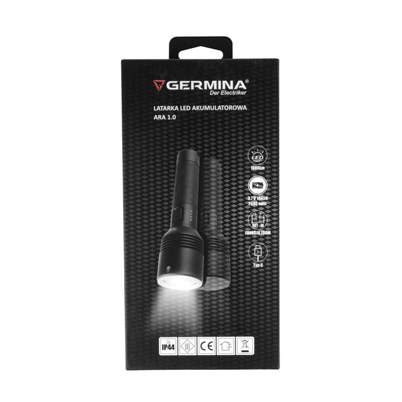 Germina bærbar taktisk LED-lommelygte IP44, 1 stk.