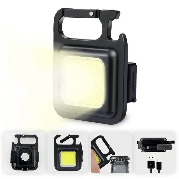 XUDO LED-lommelygte med nøglekæde 5W COB genopladelig sort med USB-C-kabel, 1 stk.