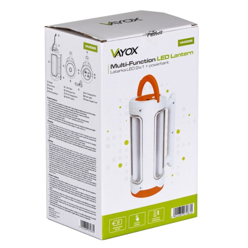 Vayox VA0085 genopladelig søgelygte med powerbank-funktion 230V, 1 stk.