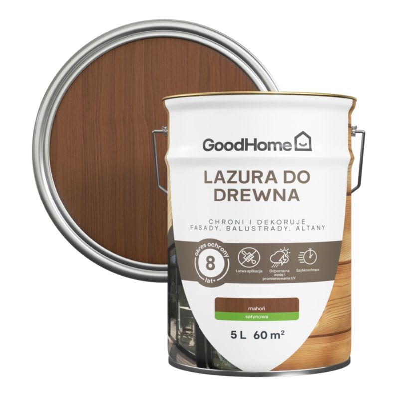 GoodHome 8 års mahogni træbeskyttelseslasur 5 l