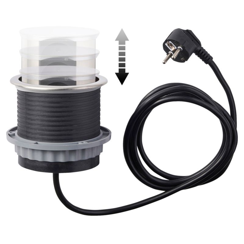 Udtrækkelig Otio strømfordeler 100 mm med 3 jordede stik, 16 A, 2 USB, 3 x 1,5 mm², 2 m