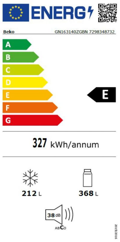 Beko SBS GN16314 køleskab med sort glas, 179 cm