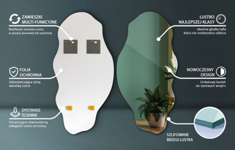 Asymmetrisk Tulup-spejl 45 x 90 til badeværelse, 1 stk.