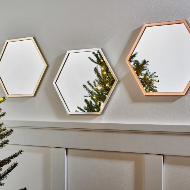 Heksagon-spejl 35 x 40 cm med ramme i rosa kobber