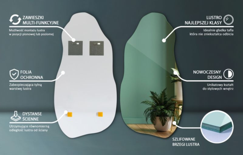 Tulup asymmetrisk spejl 50 x 100 cm til soveværelse – 1 stk.