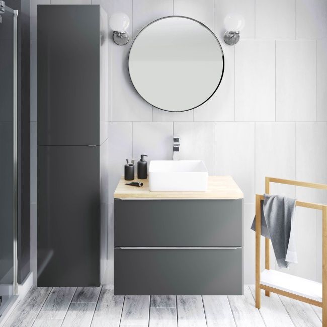 Rundt loft-spejl 73 cm med sort ramme