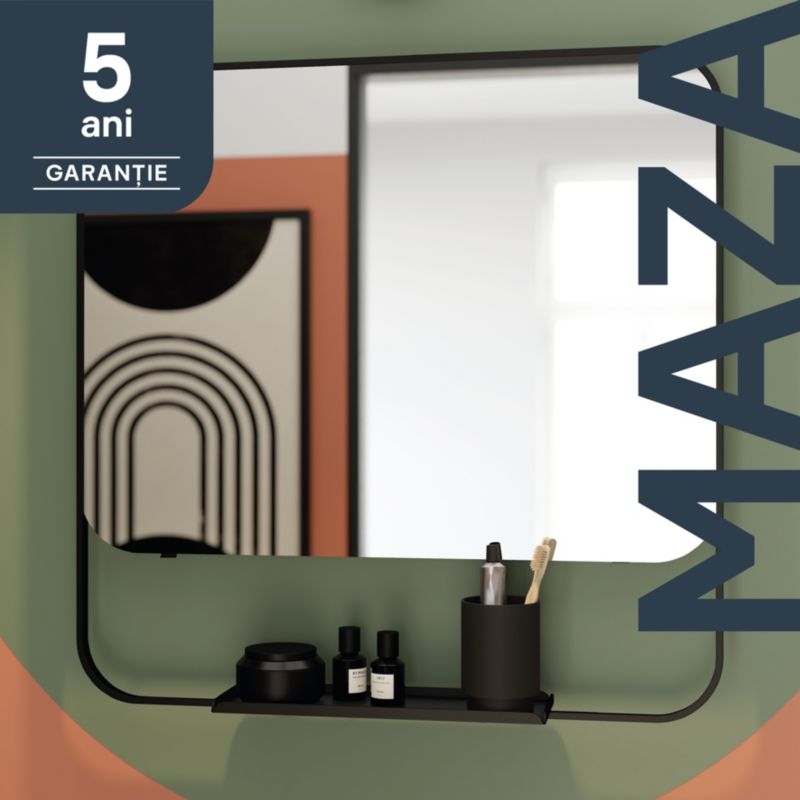 GoodHome Maza spejl med hylde 60,5 x 47,5 cm mat-sort