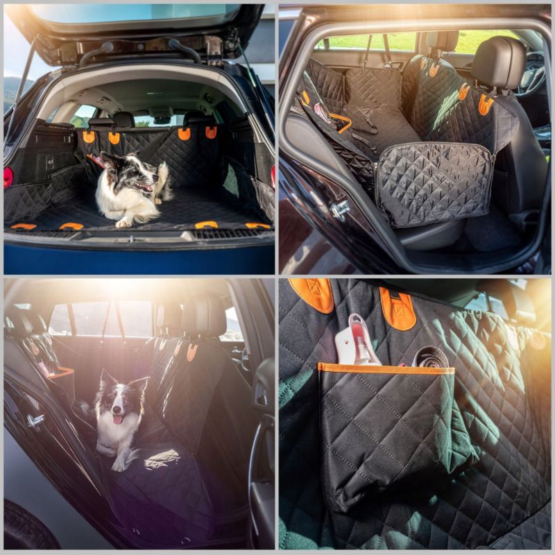 KADAX hundemåtte til bil med lynlås, beskyttende sædeovertræk og sikkerhedsseler, sort, 1 stk.