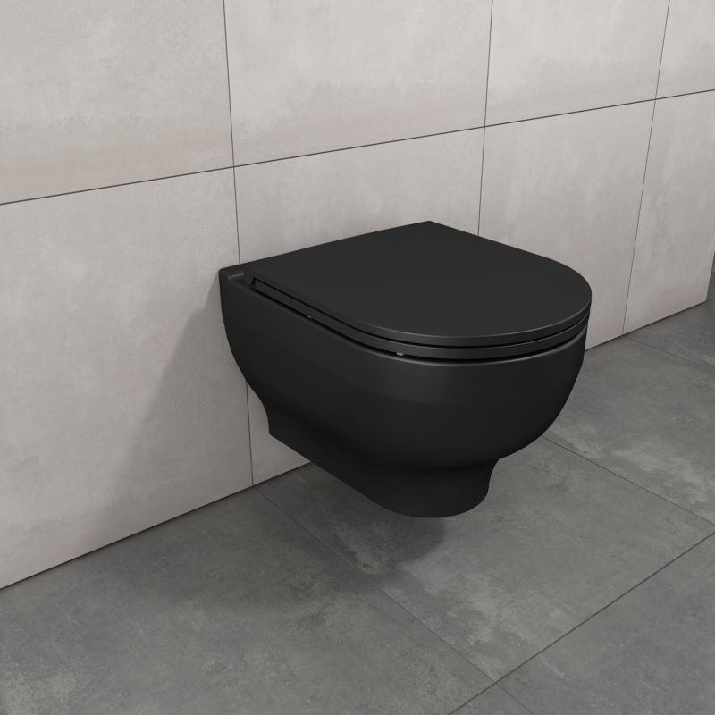 GoodHome Cavally væghængt rimless toilet med 3/6 l skyl og softclose sæde i sort