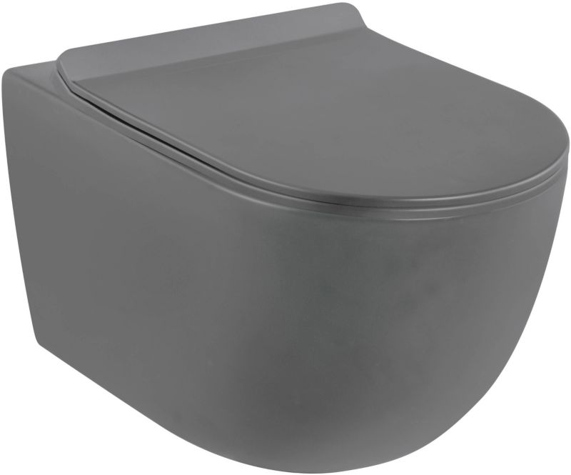 Vægmonteret WC-skål Riviera uden kant med grafitgrå soft-close sæde