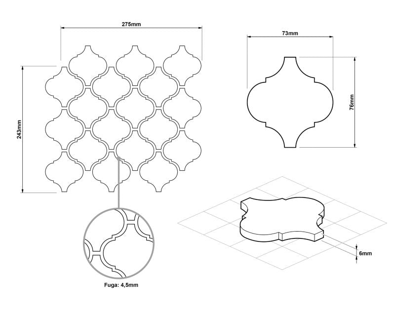 Ilcom arabeska lys grå keramisk mosaik 24,3 x 27,5 cm 1 stk.