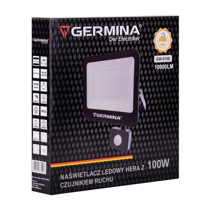 LED-projektør Germina 100W med bevægelsessensor IP65 6400K 1 stk.