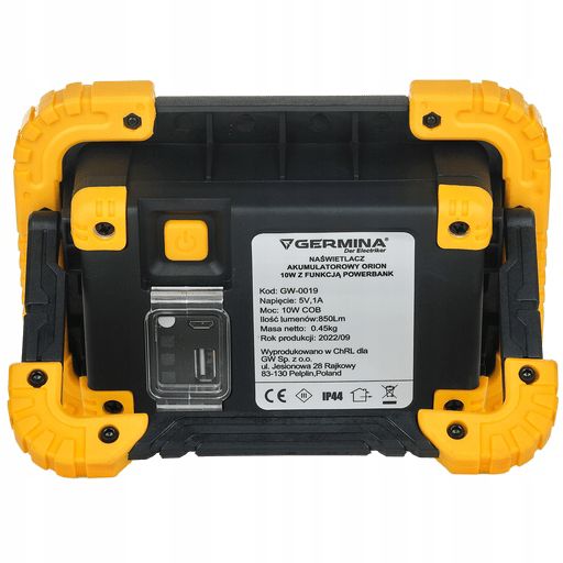 Bærbar LED-arbejdslampe Germina 10W med batteri og powerbankfunktion, 1 stk.