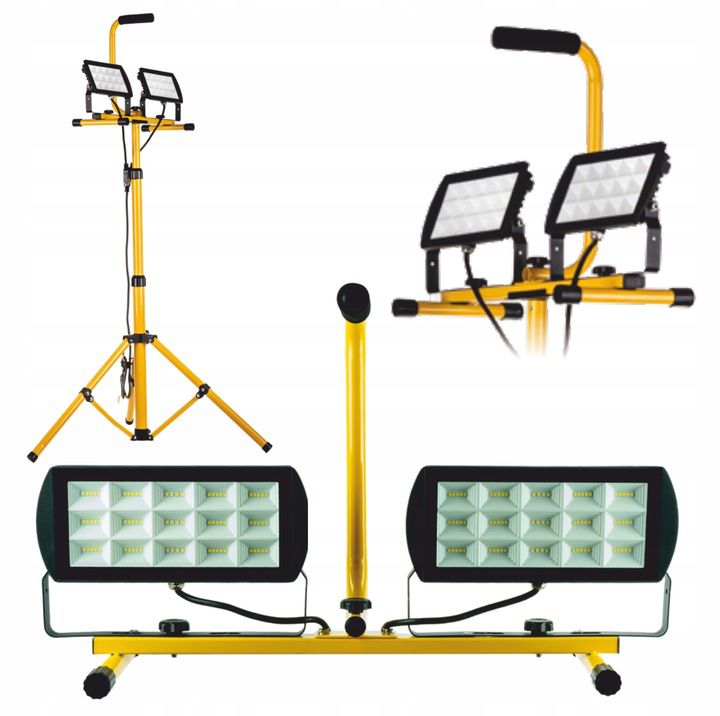 LED-arbejdslampe Germina 2x65W på stativ 2-i-1, 1 sæt