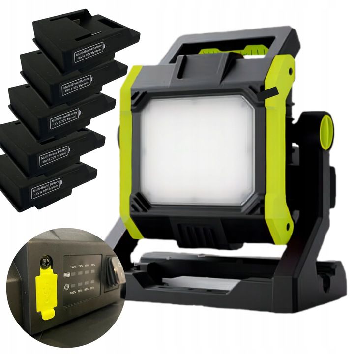 LED-arbejdslampe GERMINA 35W til batteri med adaptere til populære elværktøjsmærker – professionel lampe, 1 stk.