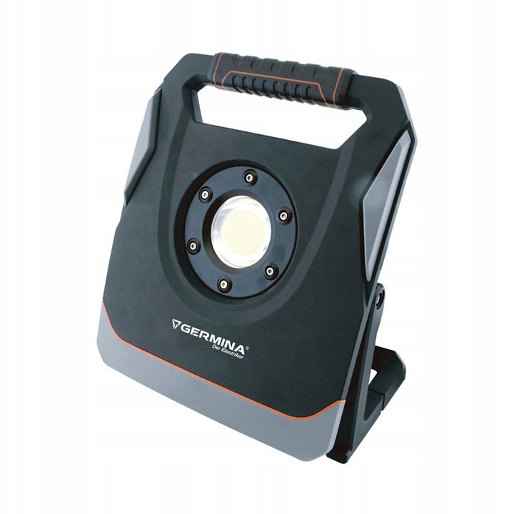 LED-arbejdslampe Germina 2-i-1 til batteri eller strøm 65W + adaptere til Bosch, Metabo, Makita, Milwaukee, DeWalt, Stanley, 1 stk.