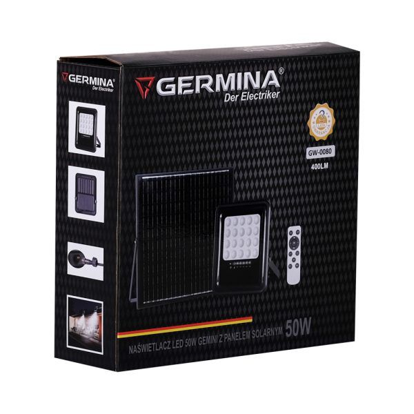 LED-spot Germina solcellelampe 50W IP65 5000K med fjernbetjening, 1 sæt