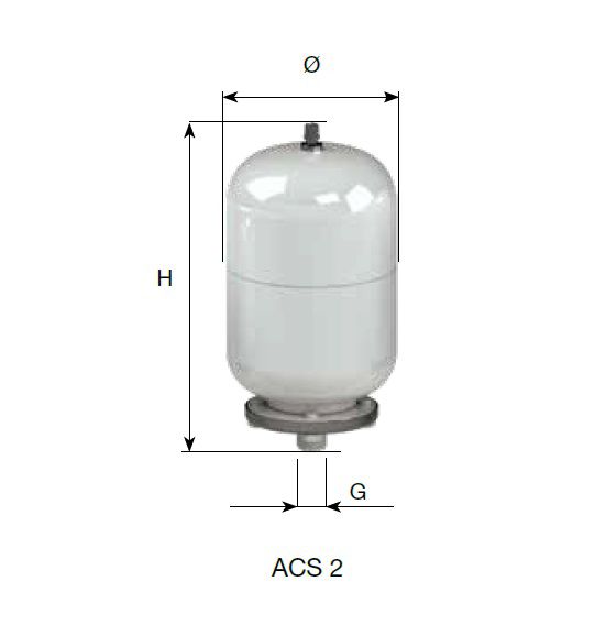 Membrantryksbeholder til varmt brugsvand ACS Cimm 2 l 2,5/10 bar, 1 stk.