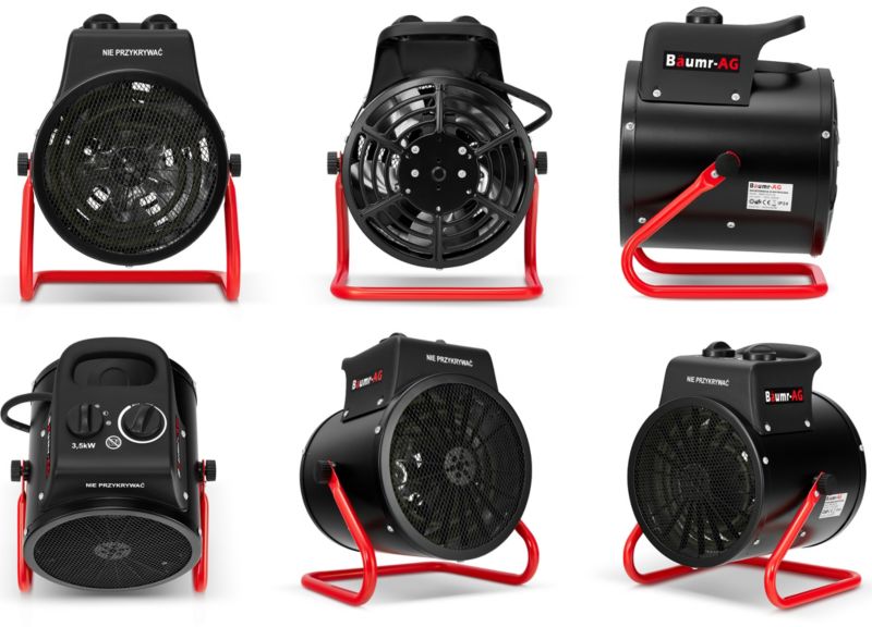 Elektrisk varmeblæser BAUMR-AG 3,5 kW 3500 W med blæser, varmelegeme og termostat, 1 stk.