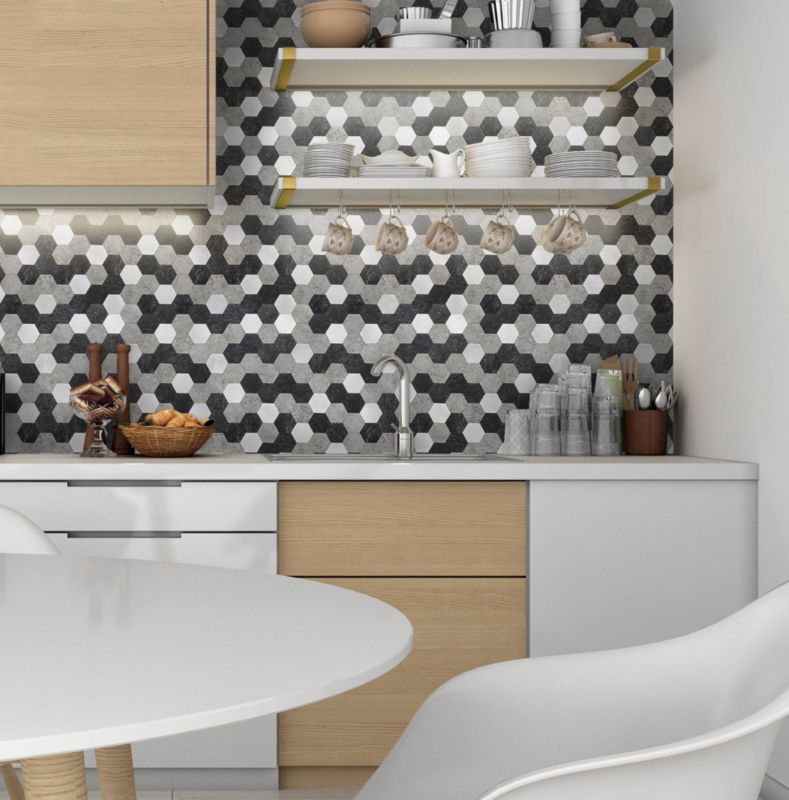 Dekorativ kompositklistermærke grey hexagones