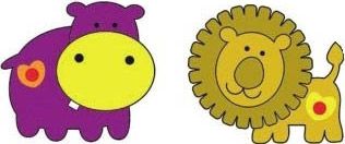 Vægsdekoration med flodhest og løve i blød EVA-skum