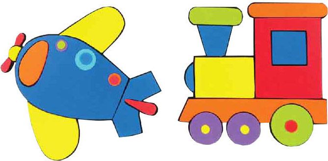 Vægklistermærke med fly og lokomotiv