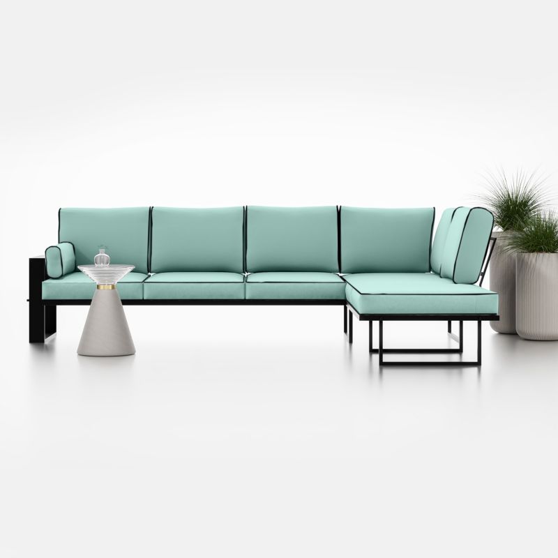 Stor Bettso Garten hjørnesofa til haven med sorte ben i turkis, 1 stk.