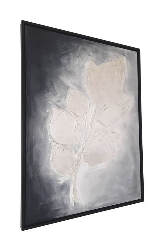 Håndmalet lærredsbillede med plante-motiv 60x80 cm indrammet i Frames Factory ramme 1 stk.