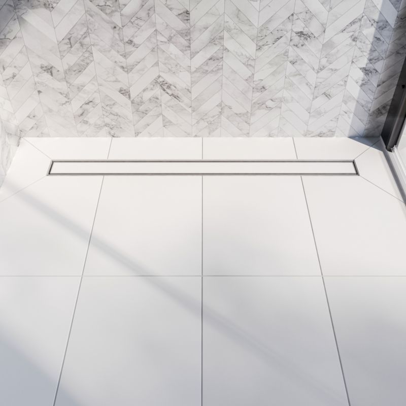 Vogi ABS Premium lineært afløb med Cube kvadratrist til flisebelægning 90 cm grå, 1 stk.