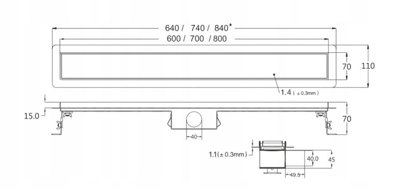 Corciano 80 cm lav 2-i-1 lineært afløb, 1 stk.
