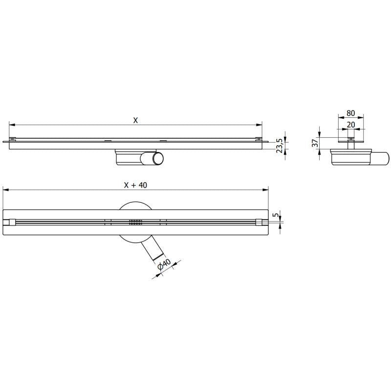 Mexen Flat lineært afløb i inox 70 cm, 1 stk.