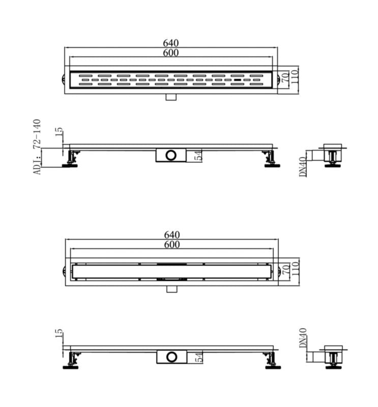 Granitan Entero 60 cm lineært gulvafløb til fliseindbygning, 1 stk.