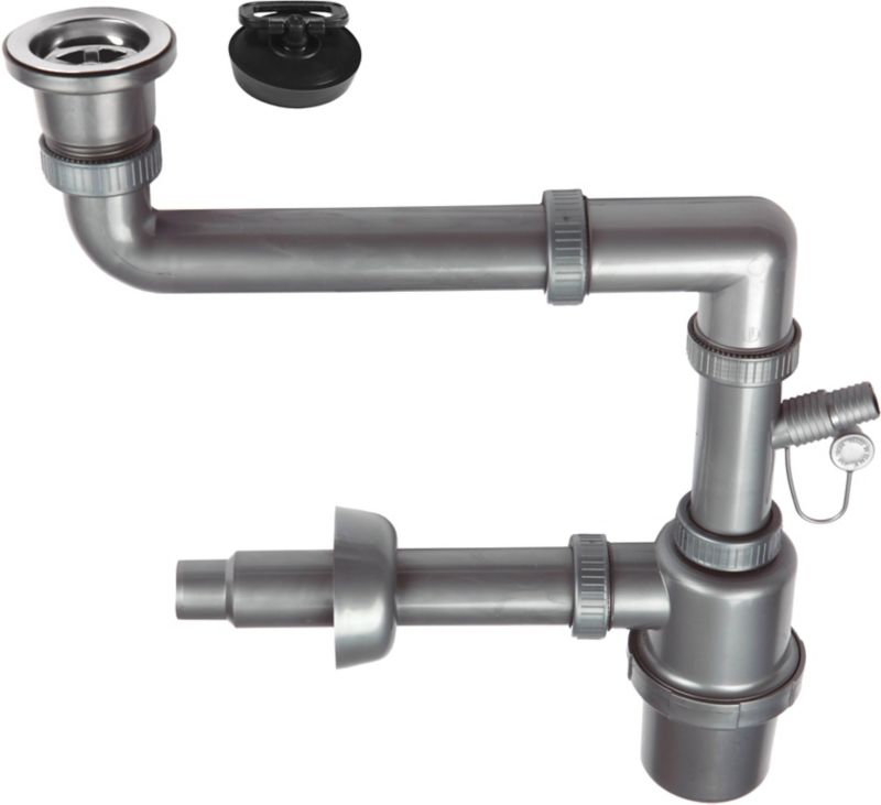 1-kammers vaskafløb med ekstra tilslutning til vaskemaskine eller opvaskemaskine