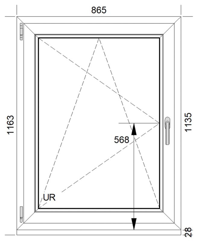 PCV-vindue med sidehængt og kip-funktion, 3-lags glas, 865 x 1135 mm, venstre, hvidt