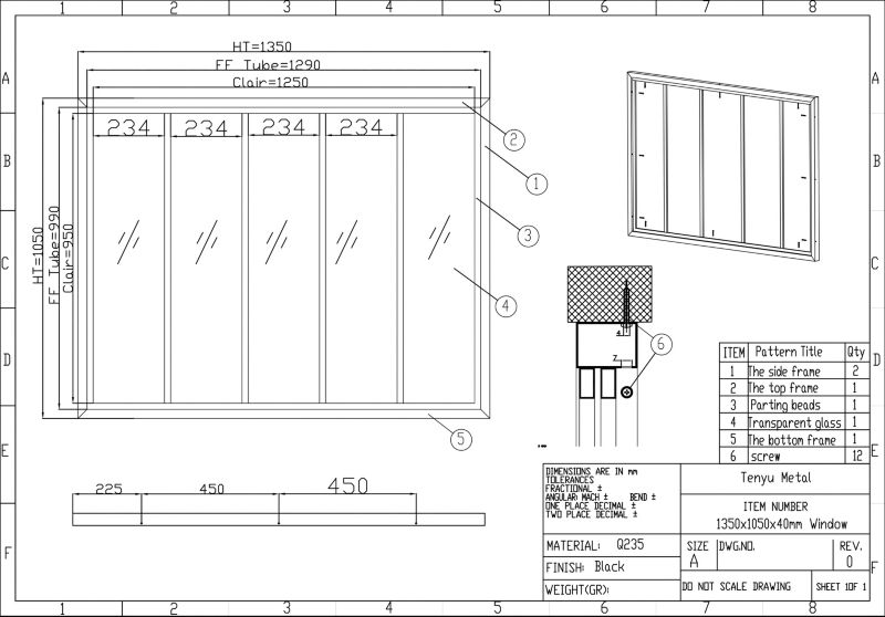 Fast vindue GoodHome 5-panel sort industrial design
