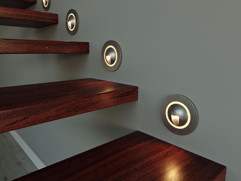 LED-trappebelysning Polux Q2 20 lm 3 W 4000 K IP44 indbygget rund grafitgrå