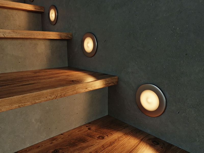 LED-trappelys Polux Q8 60 lm 3 W 4000 K IP44 overflademonteret rundt gråt