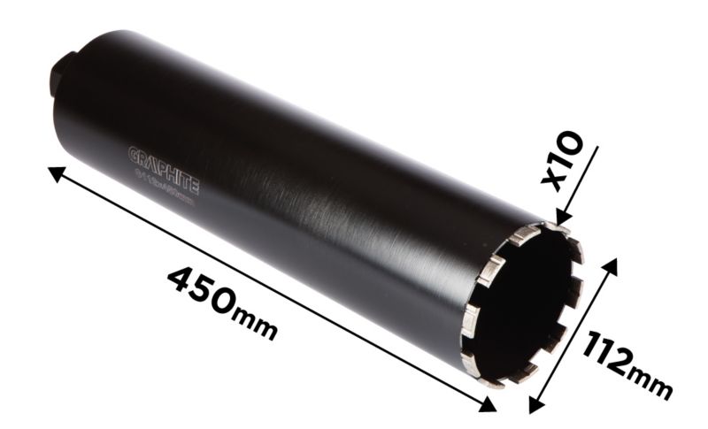 Diamantkernebor til borehammer GRAPHITE 112 x 450 mm x 10T i robust stål, 1 stk.
