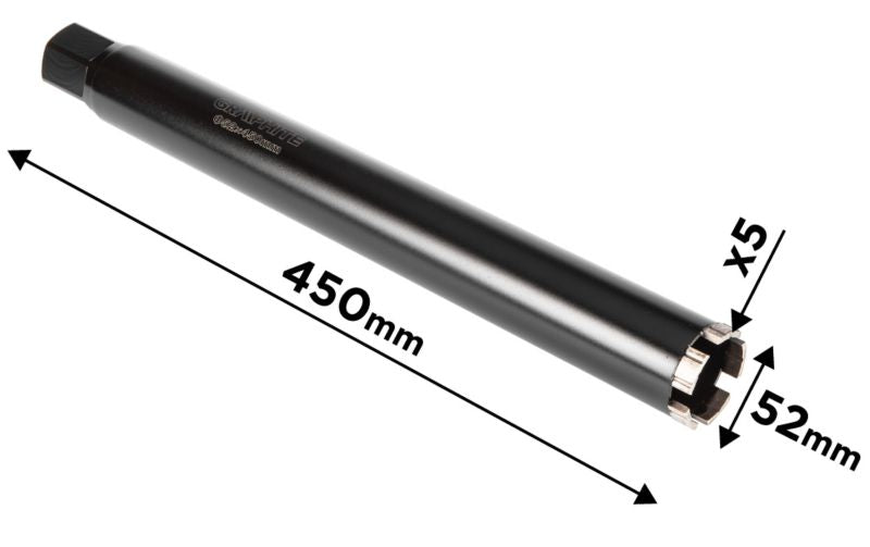 Diamantkernebor til borehammer GRAPHITE 52 x 450 mm x 5T i robust stål, 1 stk.