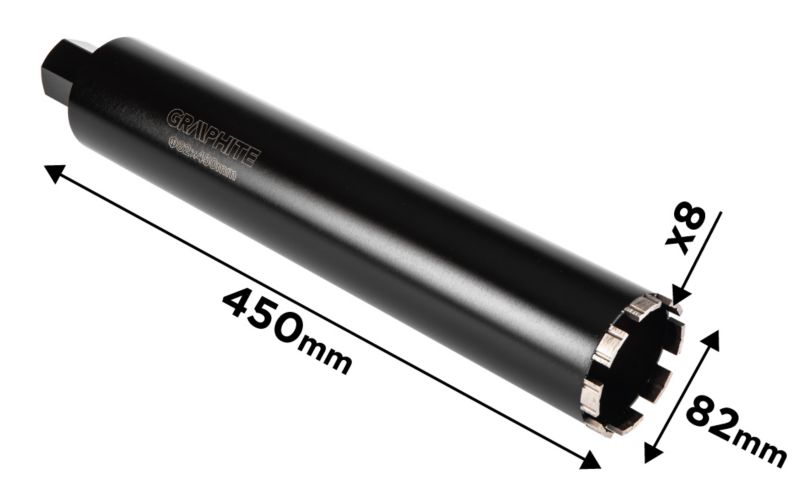 Diamantkernebor til borehammer GRAPHITE 82 x 450 mm x 8T i robust stål, 1 stk.