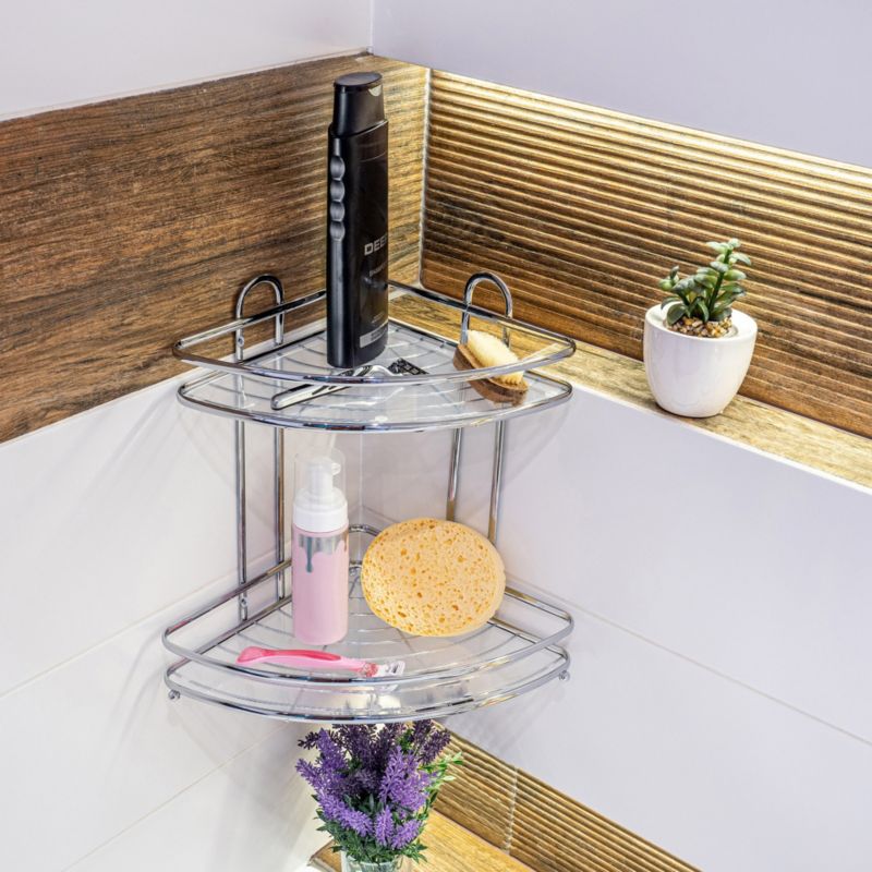 KADAX hjørnehylde til badeværelse med 2 hylder, væghængt, krom, 1 stk.