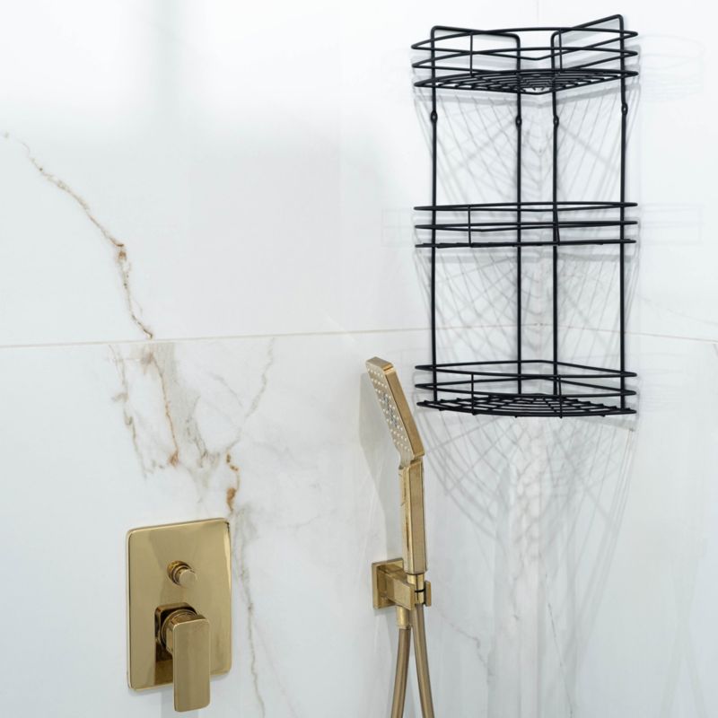 KADAX badeværelseshylde til brusebad, væghængt, sort metal, 3-niveau, loftstil, 1 stk.