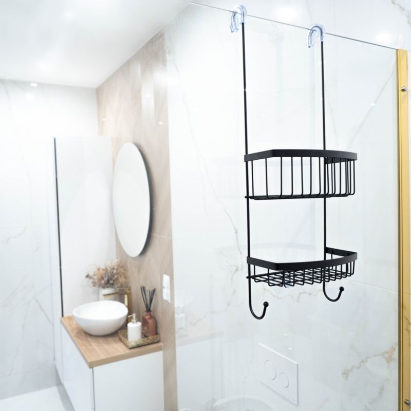 KADAX sort metalhåndklædehylde til brusekabine med 2 hylder – loftstil, 1 stk.