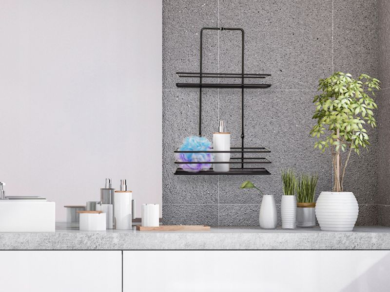 Sepio sort badeværelseshylde med 2 niveauer, 1 stk.