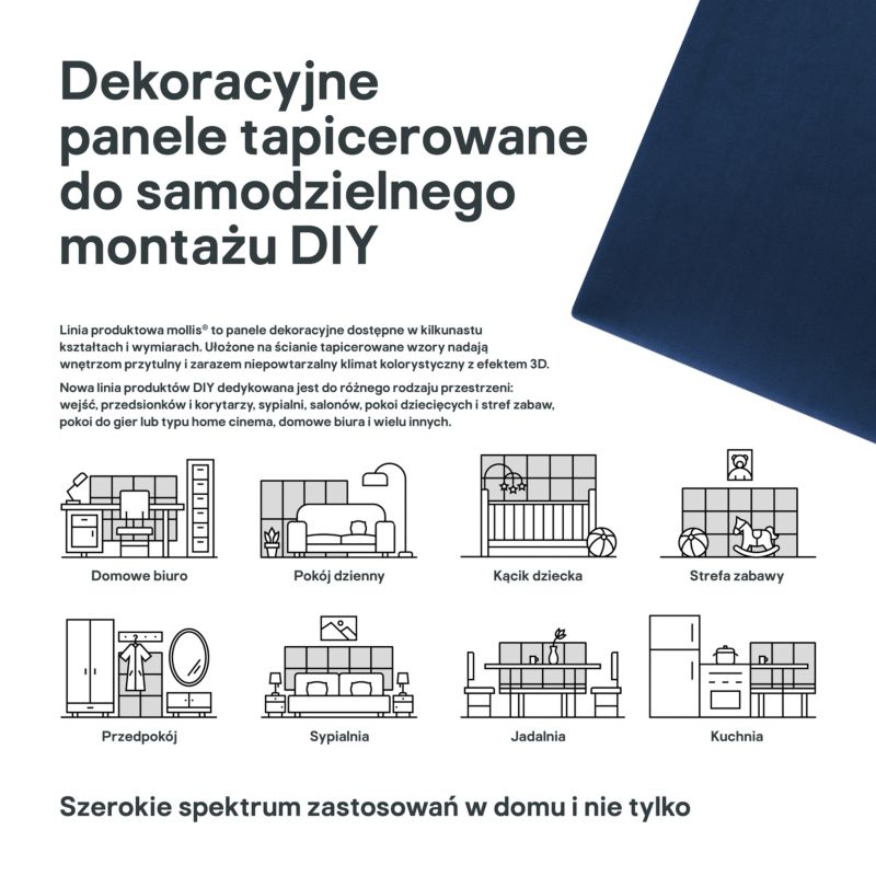 Polstret vægpanel Stegu Mollis rektangulær 60 x 30 cm marineblå - 1 stk.